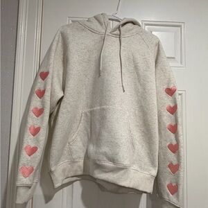 Cozy Cream Hoodie with Pink Heart Details